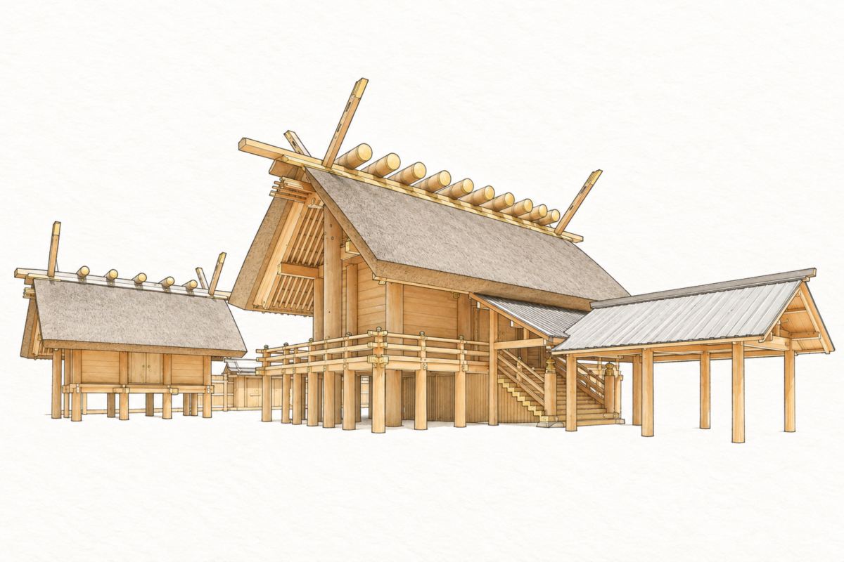 神明造は、伊勢の神宮の正殿に代表される様式