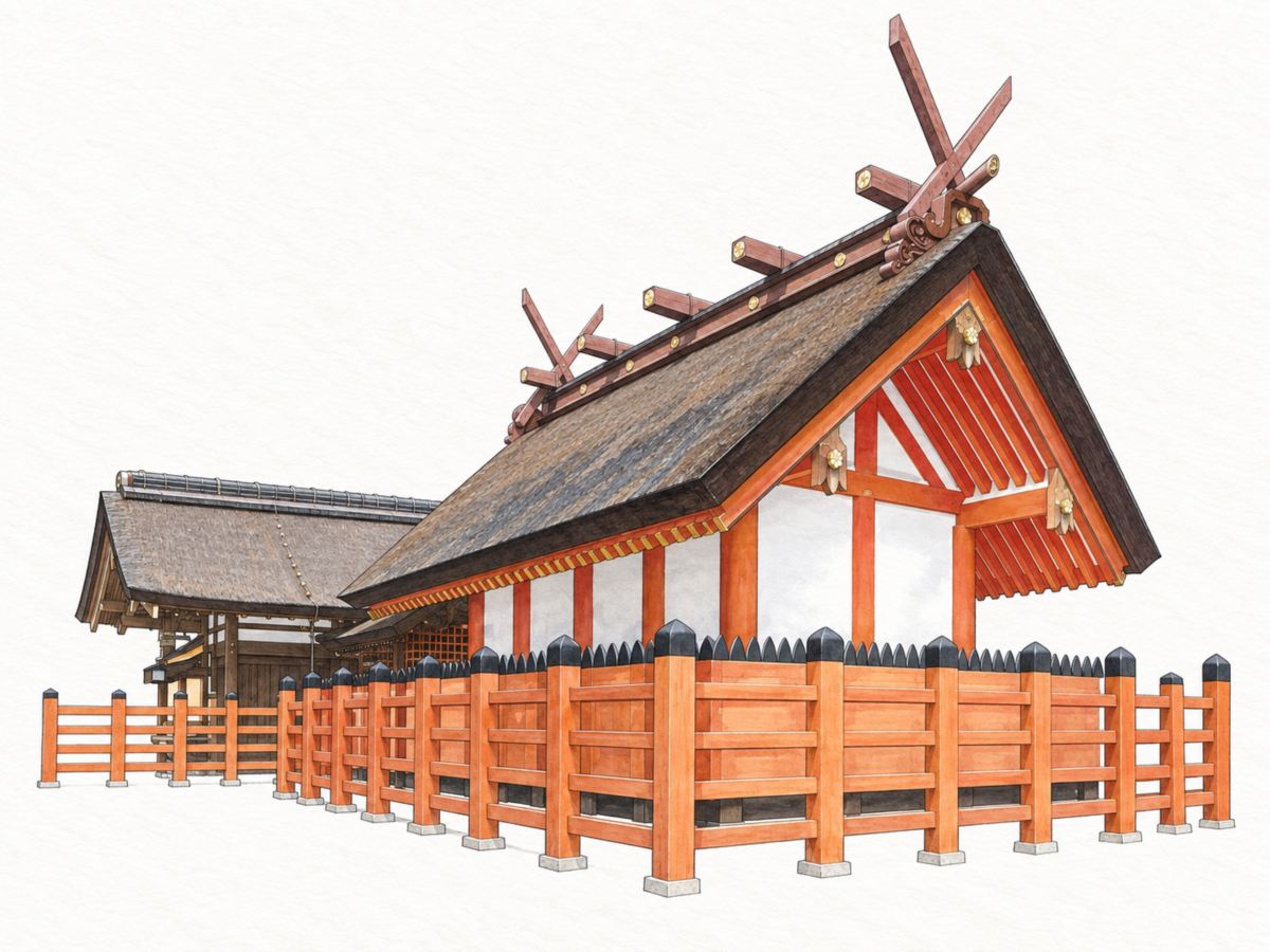 住吉造は、大阪の住吉大社に伝わる様式
